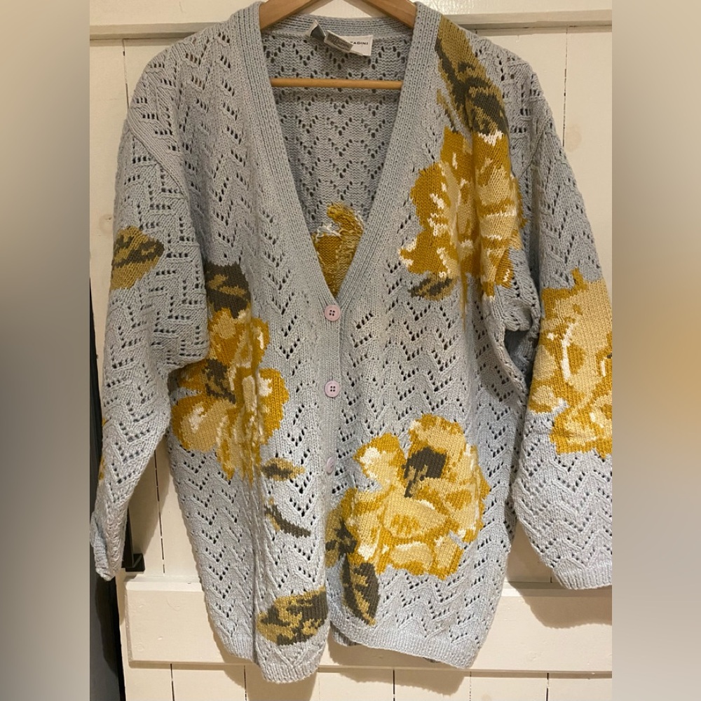 Vintage Adrienne Vittadini Hand Knit Cardigan Sweater XL